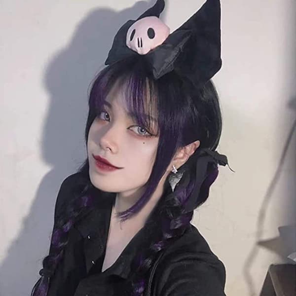 Kuromi hårnål ørehodebånd, plysj hodebånd anime cosplay hodeplagg tilbehør for jenter svart