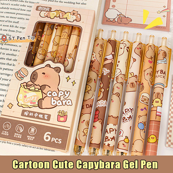 6 st Capybara gelpennor skolmaterial tecknad Capyba(f2) ONESIZE