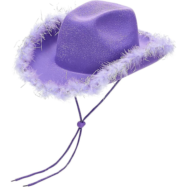 Naisten vintage-tyylinen cowboy-hattu pörröisillä höyhenillä, leveä lieri, western disco cowboy-hattu