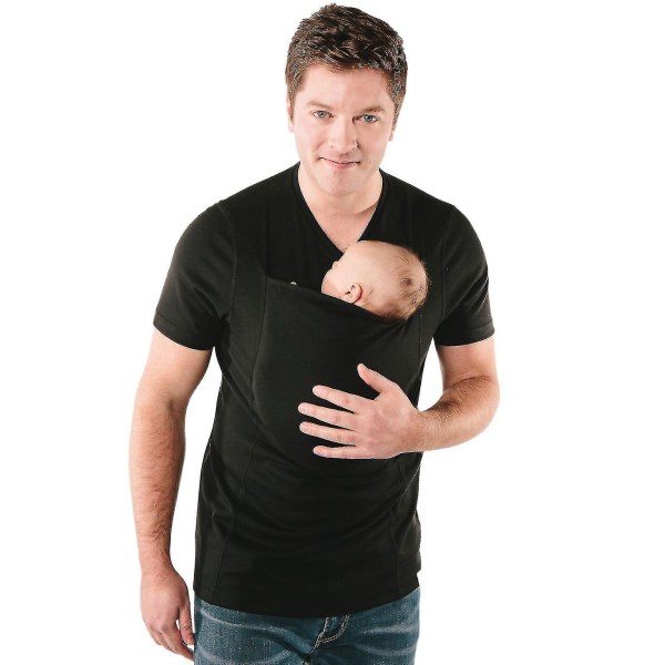 Herrepleje Bonded Shirt - Baby Kænguruvest T-shirt med stor lomme (sort) XXL