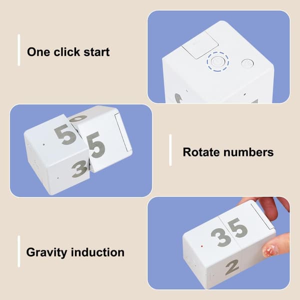 Timer Produktivitetskube Timer Roterende Forhåndsinnstilt Nedtellingstimer Studietimer med Sensordesign for Arbeidsstudier Sport Matlaging