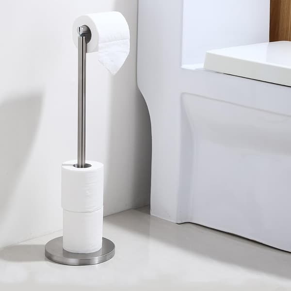 Fritstående toiletpapirholder i rustfrit stål, sammenklappelig toiletrulleholder med robust base, opbevaringsdispenser (sølv)