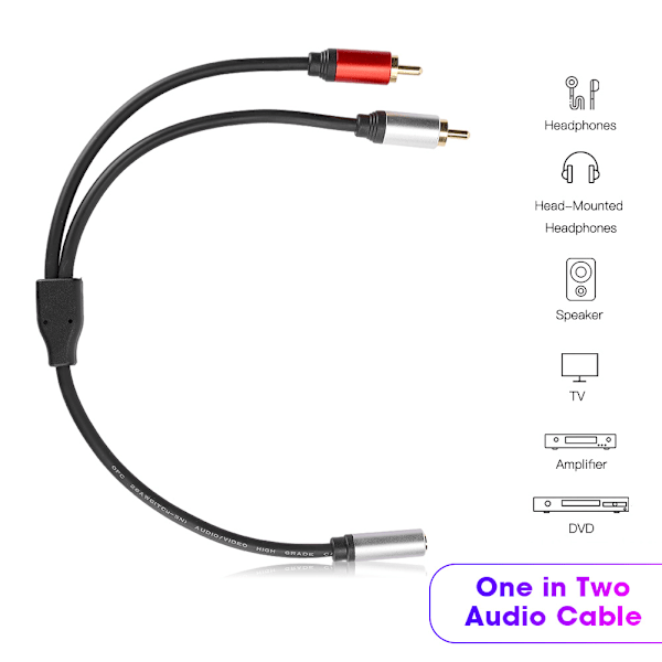 Audioadapterkabel En til To 3,5 mm Hunn til 2 RCA Hann Smarttelefon Tilkoblingskabel 3,5 mm Hunn til 2 RCA Hann 0,3 m