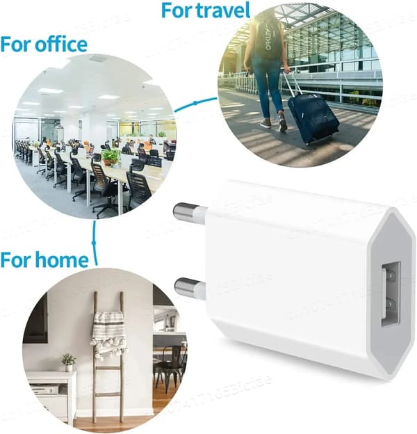 5-pakning 5V 1A EU AC Hjem Reise USB Vegglader For iPhone 6 7 8 plus x xr 11 12 13 14（F2）