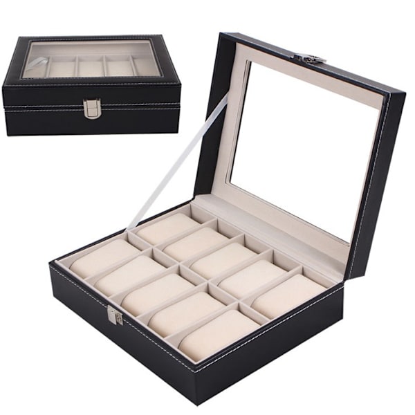 Lyxig Klockbox / Klocklåda / Urbox / Urboxar för 10 klockor black