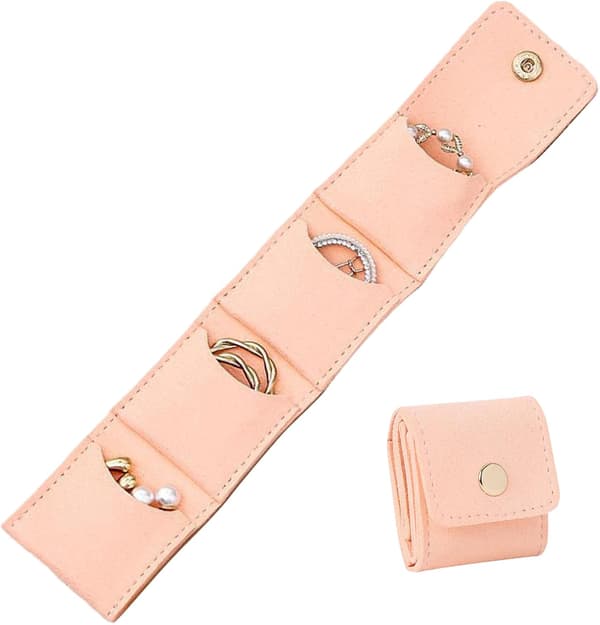 Mini resesmyckespåse, vikbar multifunktionell resesmyckesväska, med spänne, mjukt foder och vattentät. pink