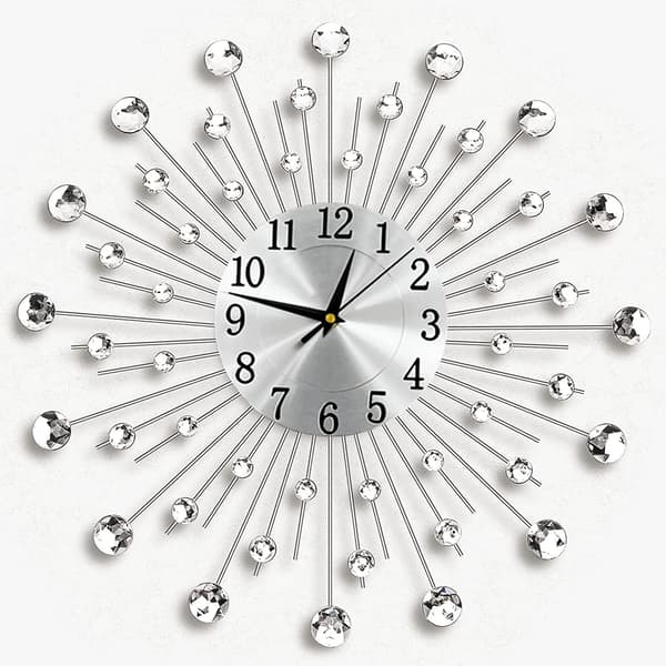 Kristall Diamant Väggklocka Modern Väggklocka Blommig Väggklocka Tyst Metallklocka Hem Väggkonst Dekoration (50cm Silver) 50cm{F2} 50cm