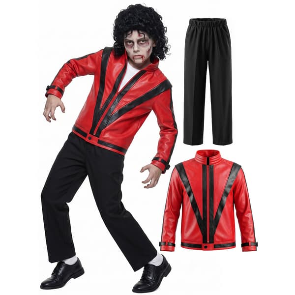 Michael Jackson-kostym för barn i rött, ikonisk dansdräkt, Halloween-cosplay för fester och scenshower*M*röd red M