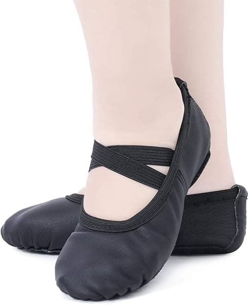 Balletsko i læder, balletsko, dansesko og sportssko med splitlædersåler, velegnet til børn og kvinder. black