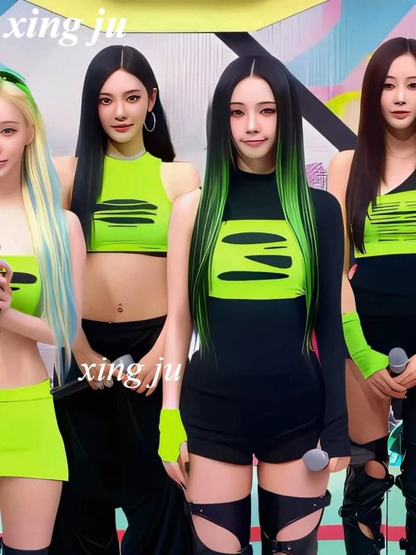 Fluorescerende Grøn Hulvest til Kvinder, Stram Kort Croptop, Scenekostume til Dans Shorts M