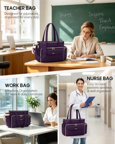 RAINSMORE Lærertaske til kvinder, 15.6\" Laptop Arbejdstaske, 40oz Krusholder{F2} Purple
