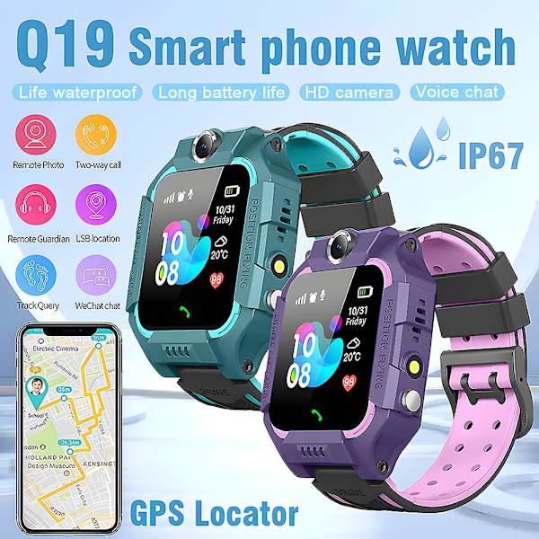 Q19 Barnklocka Smartwatch Telefonsamtal SOS LBS Plats Röstchatt Samtal Barn Smartwatch för barn Klocka Barn Smartwatch Gåva green normal waterproof