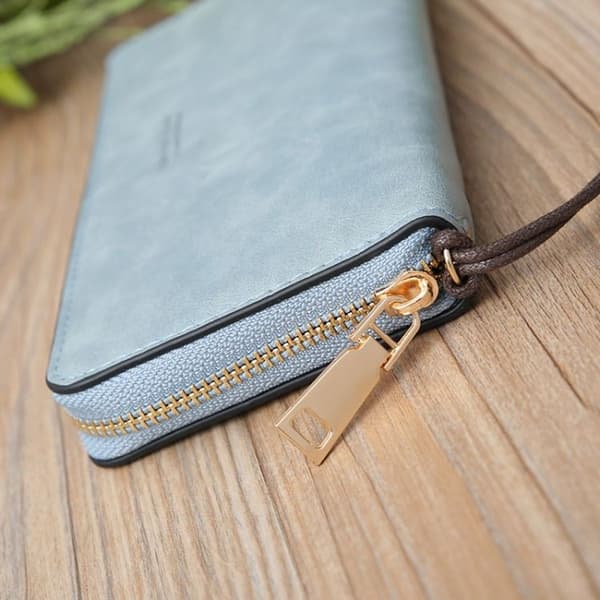 Matt Lång Plånbok Dam Plånbok Clutch Väska Dragkedja (Svart){f2}