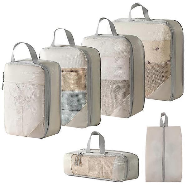 Kompressionspackkuber, expanderbara reseorganiseringsväskor för resväska och bagage beige 6 pcs