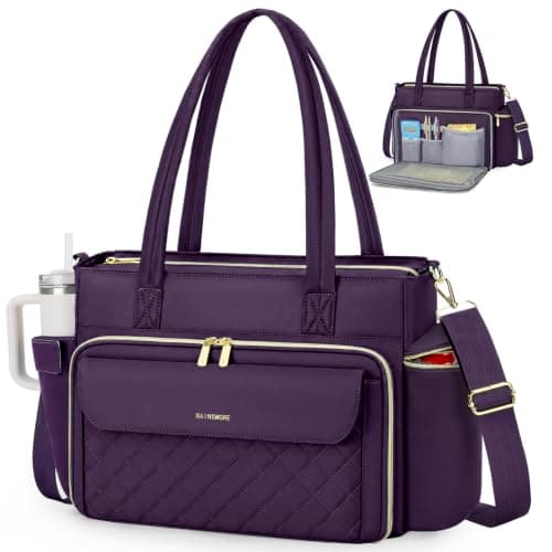 RAINSMORE Lærertaske til kvinder, 15.6\" Laptop Arbejdstaske, 40oz Krusholder{F2} Purple