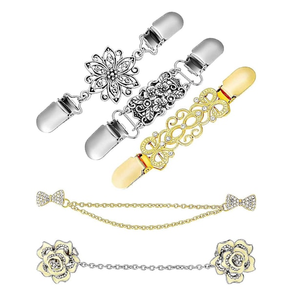 5 Stycken Tröja Sjal Klämmor Set Retro Kofta Krage Klämmor Antika Blommor Klänningar Sjal Klämma För{f2}