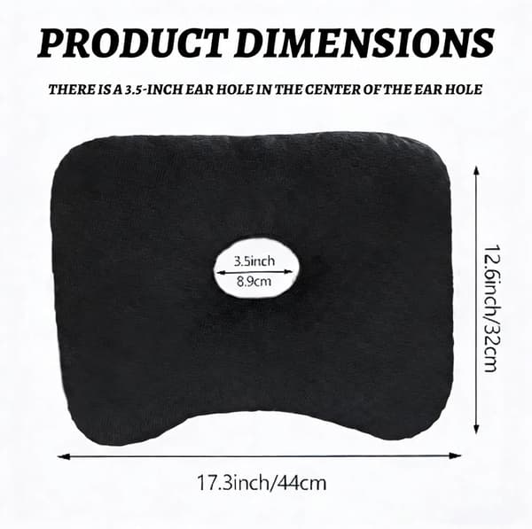 Ørepude til piercing 44 x 32 x 5 cm - 9 cm centralt hul, side sovepude til ørepiercinger, smertelindring og antiinflammatorisk (Sort) black