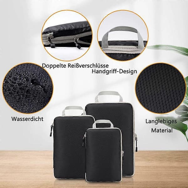 Kompressionspackkuber Resväska Organiseringspackkub Packkub Bagageförvaringsväskor (Svart, 3-pack)
