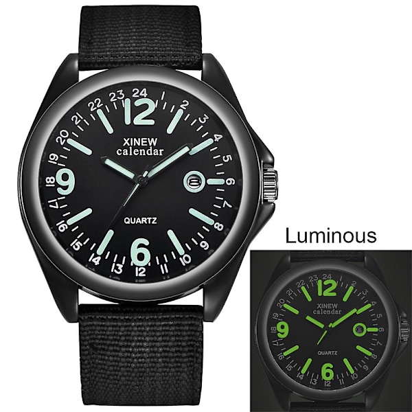 Militær Herreur Quartz Sort Urskive Dato Luksus Sports Armbåndsur Black