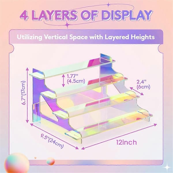 4-lags Iridescent Display Stand, Plastik Display Stand, Parfume Organizer, Figurine Display 30cm(F927)