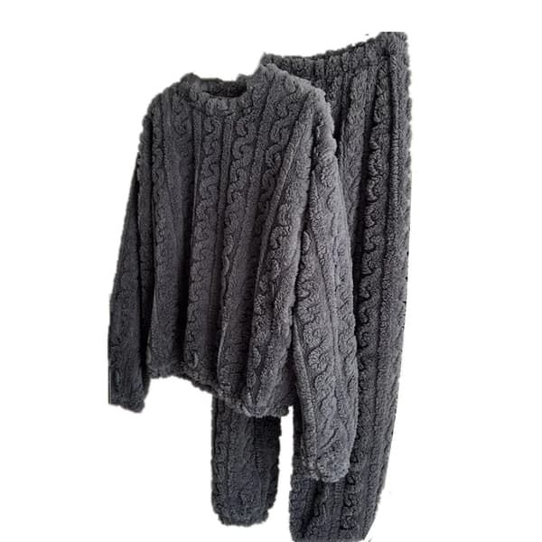 Dam Vinter Fleece Pyjamas Set Twist Texturerad Fluffig Korall Sammet Långärmade Toppar Byxor Varm Loungewear 2PCS Nattkläder Two-piece set One Size