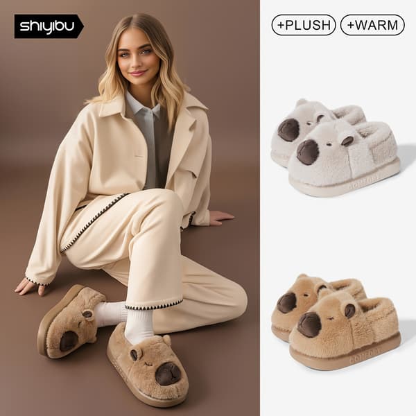 Kvinnors vintertofflor, plysch, varma, halkfria, tjock sula, mysiga inneskor Caramel Brown EU 38