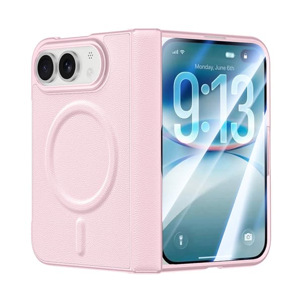 iPhone Duo Foldbart Etui, Magnetisk Læder Telefoncover, Fuld Front- og Bagside Beskyttelsesetui med Premium Blød Finish Pink