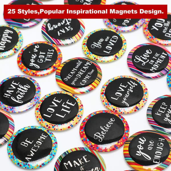 25 stykker motiverende køleskabsmagneter, inspirerende magneter, runde citatmagneter til køleskab, klasseværelse, whiteboard, skab