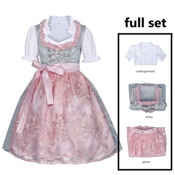 Jenter bayersk dirndl-kjole med forkle Tradisjonell Oktoberfest-kostyme Retro middelaldertopp for Halloween-gave costume 110