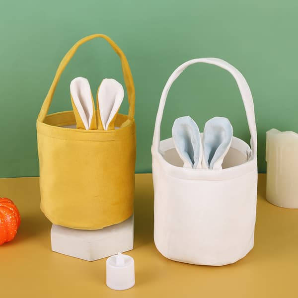 Påskhare tygväska med kaninöronkorg, presentförpackning för fest, påskäggslåda, godispåse (13*14.5cm) yellow