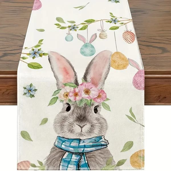 Påskduk Linnetryck – Vårkanin Bordsduk Fest Middagsdekor*Stil 10*33*183cm Style 10 33*183cm