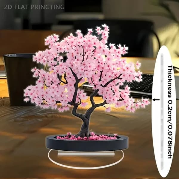 Bøhmisk stil kirsebærblomst tredekorasjonsfigur - Rosa blomst skrivebordspynt, perfekt Valentinsdagsgave A