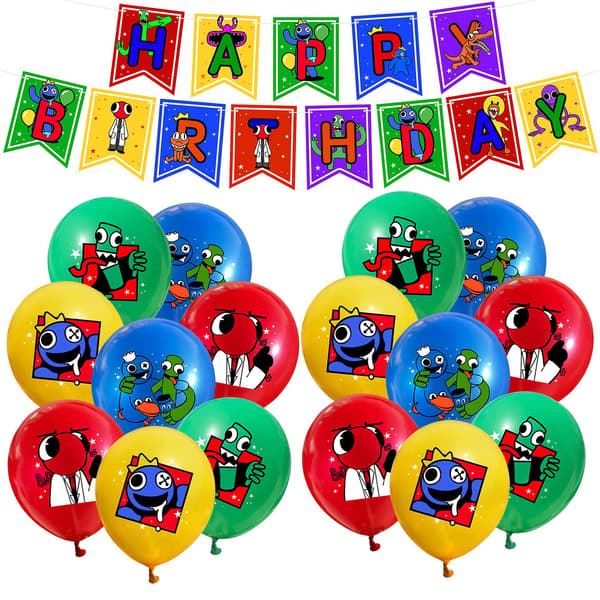 Rainbow Friends Tema Festutstyr Sett Ballonger Banner Kaketopper Dekorationssett for Barn Jenter Gutter