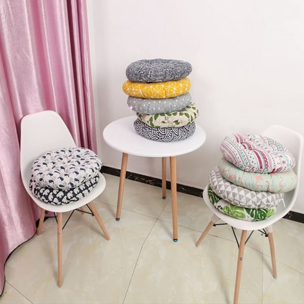 Set med 2 lyxiga sittdynor för inom- och utomhusbruk, vackra trädgårds-, matstolsdynor, runda, stolsdynor, 40x40cm, svart vit{F2]