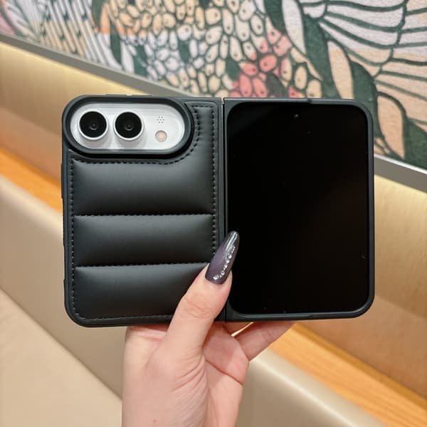 iPhone Duo Sammenleggbart Deksel, Puffer-stil 3D Oppblåsbart Stripet Telefondeksel, Dobbeltskjerm Beskyttelsesdeksel med Myk Støtabsorberende Design