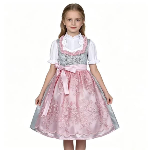 Piger Traditionel Tysk Bayersk Dirndl Kjole Med Forklæde - Halloween & Kostumefest Outfit costume 130
