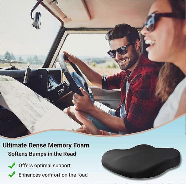 Ergonomisk Ortopædisk Memory Foam Bilsædehynde til Føreren, 10 cm Tyk Bærbar Boosterhynde til Lindring af Lændesmerter
