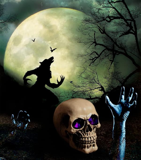 LED Kraniestatue til Halloween Bar Dekoration, Natlampe i Resin{f2}