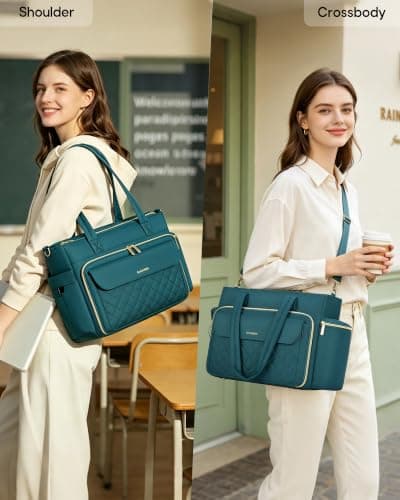 RAINSMORE Lærertaske til kvinder, 15.6\" Laptop Arbejdstaske, 40oz Krusholder{F2} Green