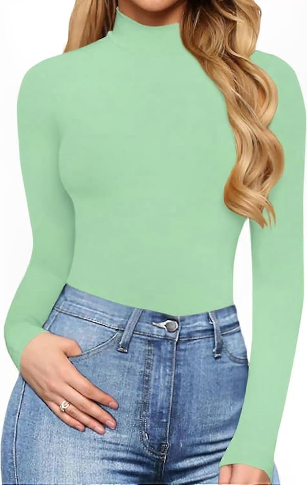 Langærmet Mock Neck Bodysuit til kvinder Jumpsuit Top Fern Green Medium