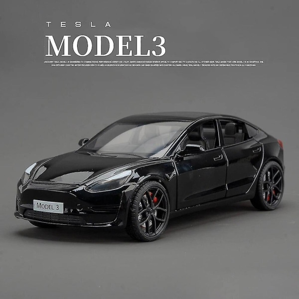 1:24 Tesla Roadster Model Y Model 3 Tesla Model S Legering Legetøjsbilmodel Lyd og lys Børnelegetøj Samleobjekt Fødselsdagsg gave Model 3 Black