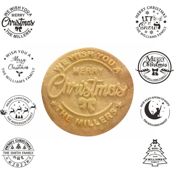 Personlig God Jul-kage-stempel med familiens navnestempel Julfamilie-kage-stempel God Jul-kage-stempel