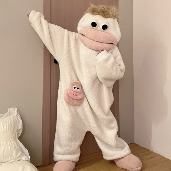 Rolig Stora Munnen Monster Onesie Korallfleece Hemmakläder Sovkläder Vinter Halloween Juldräkt 8 S