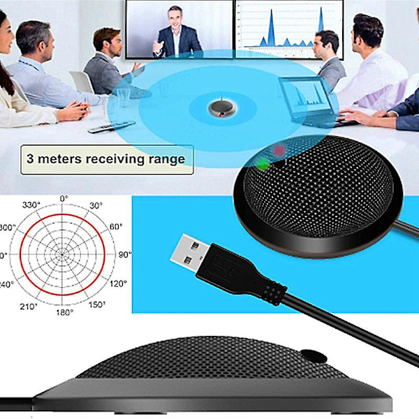 Konferens USB-mikrofon, rundstrålande kondensatormikrofon för PC med mute-knapp och LED-indikator, pl{F2}