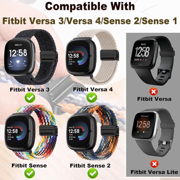 Flettede remme kompatible med Fitbit Versa 4/Fitbit Versa 3/Sense 2/Sense 1, blød strækbar elastisk nylon sportsrem til kvinder og mænd (Denimblå)