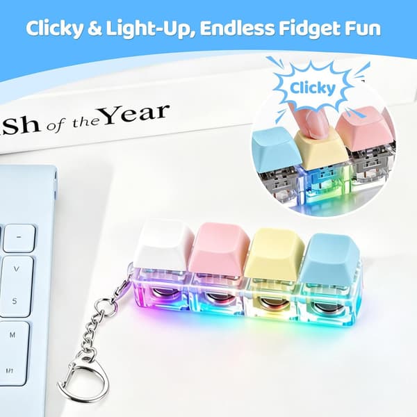 Näppäimistön Fidget-lelu LED-valolla, stressilelu, puristuslelu, Fidget-näppäimistön avaimenperä, aistilelu lapsille ja aikuisille A