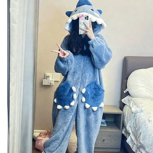 Onesie-pyjamas med huva i korallfleece för kvinnor och män Varma vintersovkläder med tecknat tryck ML41766 M