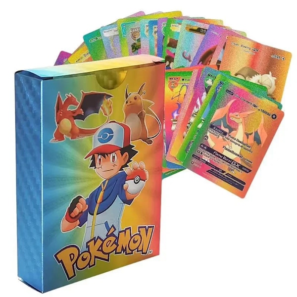 55 stk. farverige guldfolie kort Charizard Pikachu Sølv Regnbue Engelsk Samling Kampkort Legetøj og Gaver silver