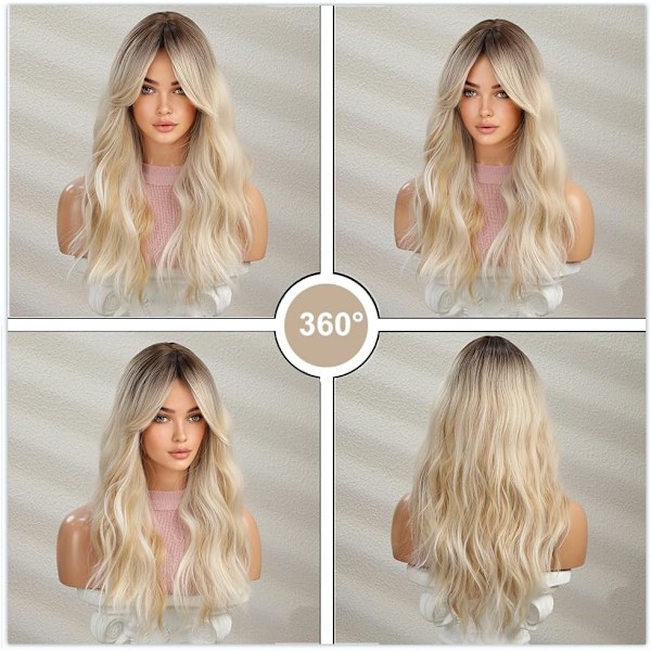 Lång Vågig Gradient Blond Peruk för Kvinnor
