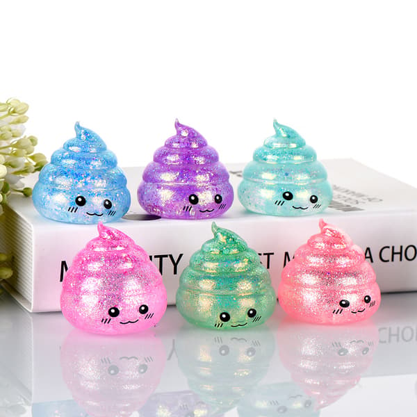 Glittrande bajs Squishy Stressleksak – Rolig klämleksak för ångestlindring**blå blue